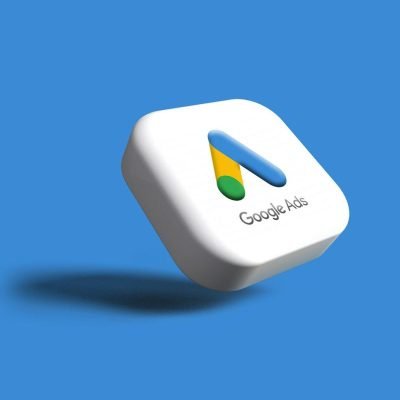 a white google logo on a blue background